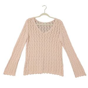 J JILL Pink Sheer Knitted Fairy Coquette Feminine Beachy Sweater SIZE MEDIUM